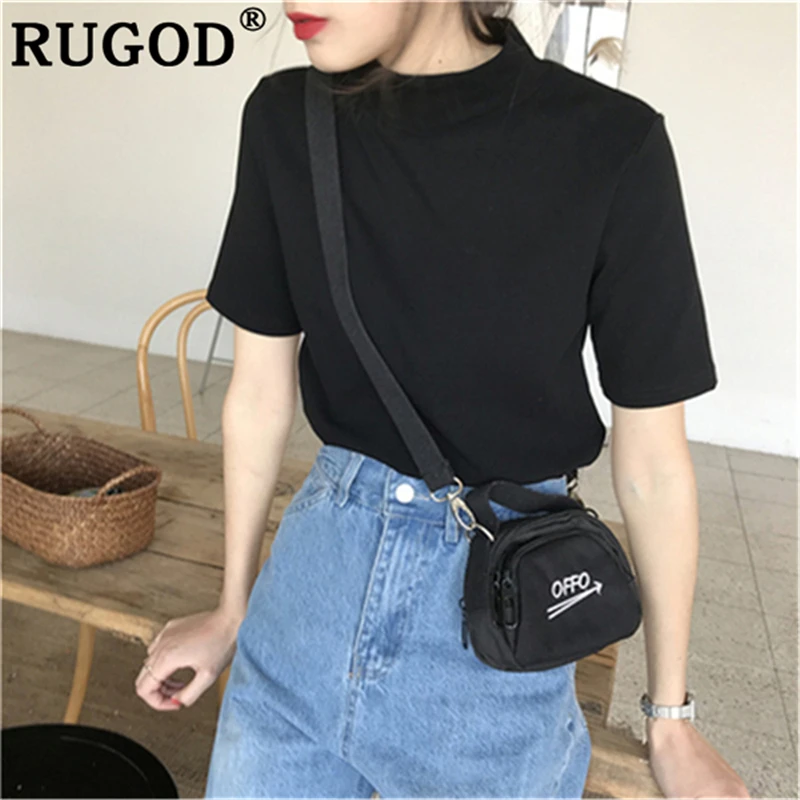 Женские футболки с высоким воротником RUGOD красные коротким рукавом в Корейском