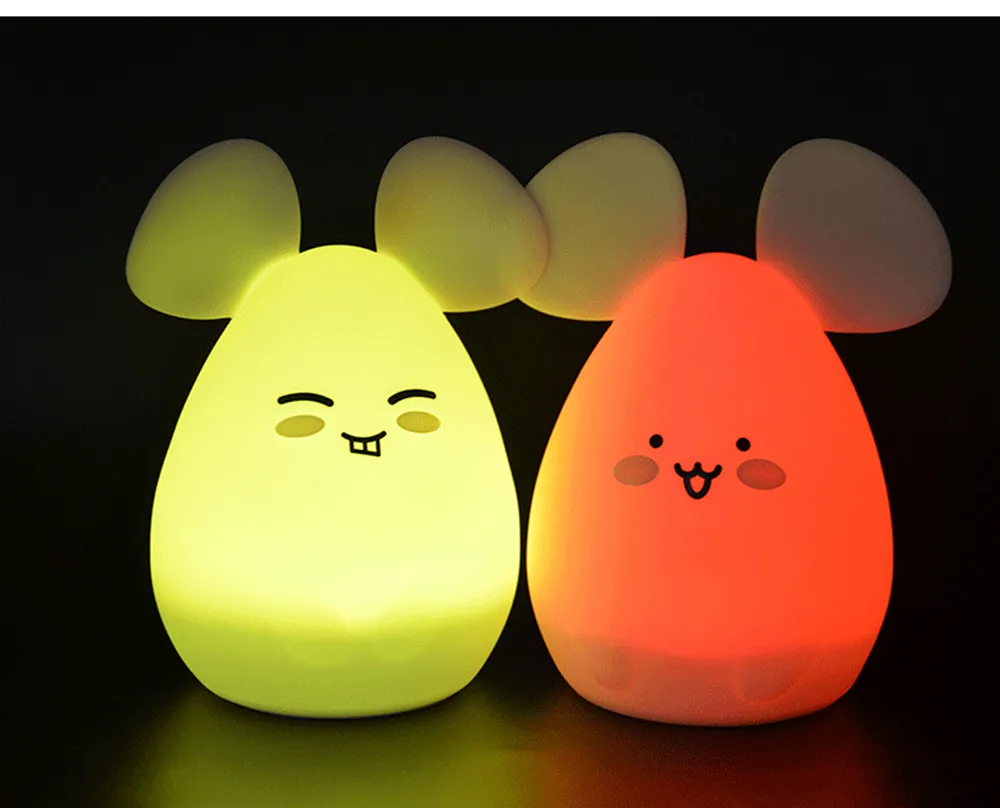Мышки для котов светодиодный ночник сенсорный датчик 9 цветов USB на батарейках силиконовые прикроватные лампы для спальни