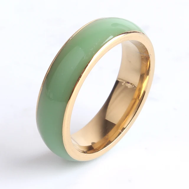 Aladdin Anium Steel Wedding Ring 6mm Green Ceramic Tension Aladdin Anium Steel Wedding Ring 6mm Green Ceramic Tension Setting Golden Metal Tail Vintage Ethnic
