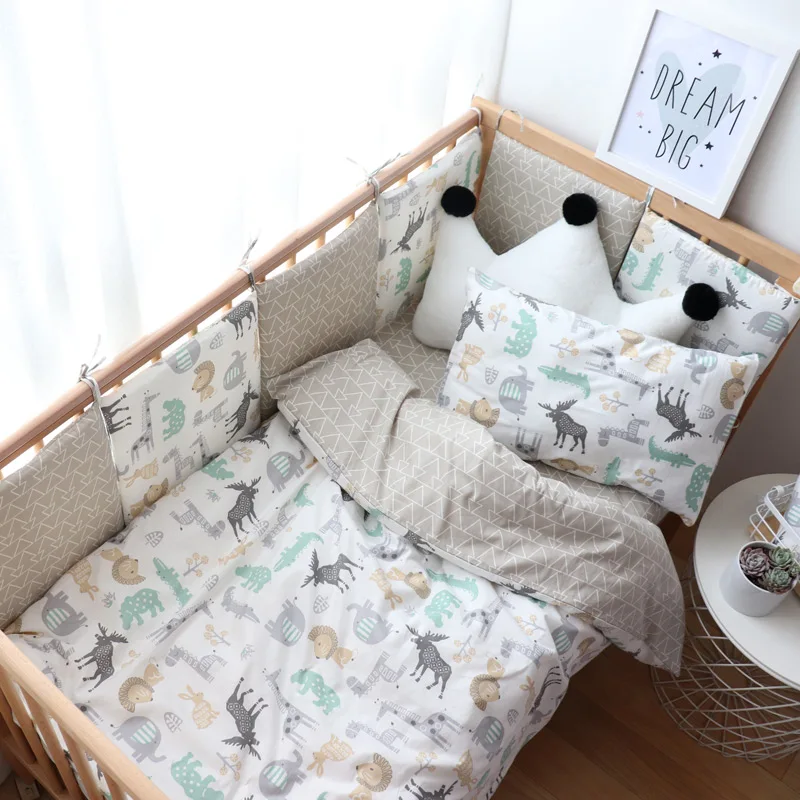Baby Bedding Set for Newborns Soft Cotton Crib Bedding Set with Bumper for Girl Bed Linen Kid Baby Nursery Decor baby crib sheet,baby crib bumper,baby pillowcase