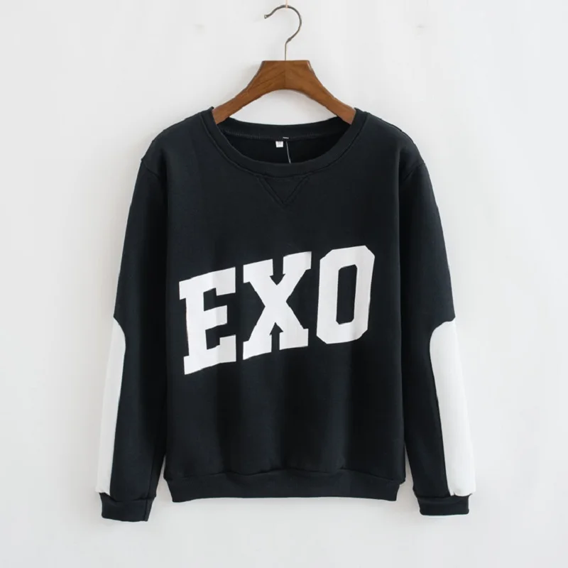 Kpop Exo толстовки Новые унисекс белые черные SBS корейские тонкие хип хоп свитшоты