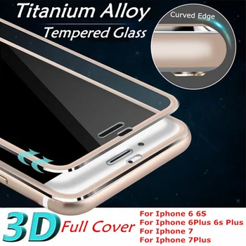 

3D Titanium Alloy Metal Frame Tempered Glass For iPhone 6 6s 7 8 Plus Screen Protector Full Cover Protective Film 100pcs/lot