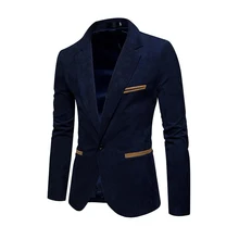Новая мода, мужские повседневные вельветовые блейзеры, Мужской приталенный пиджак на одной пуговице, куртка высокого качества, цвет хаки, темно-синий, красный