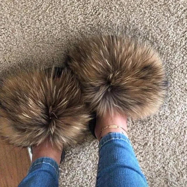 2019 Real Fox Fur Slides Wholesale Furry Sliders Women Ladies Fur Slippers hand mada amazing ...