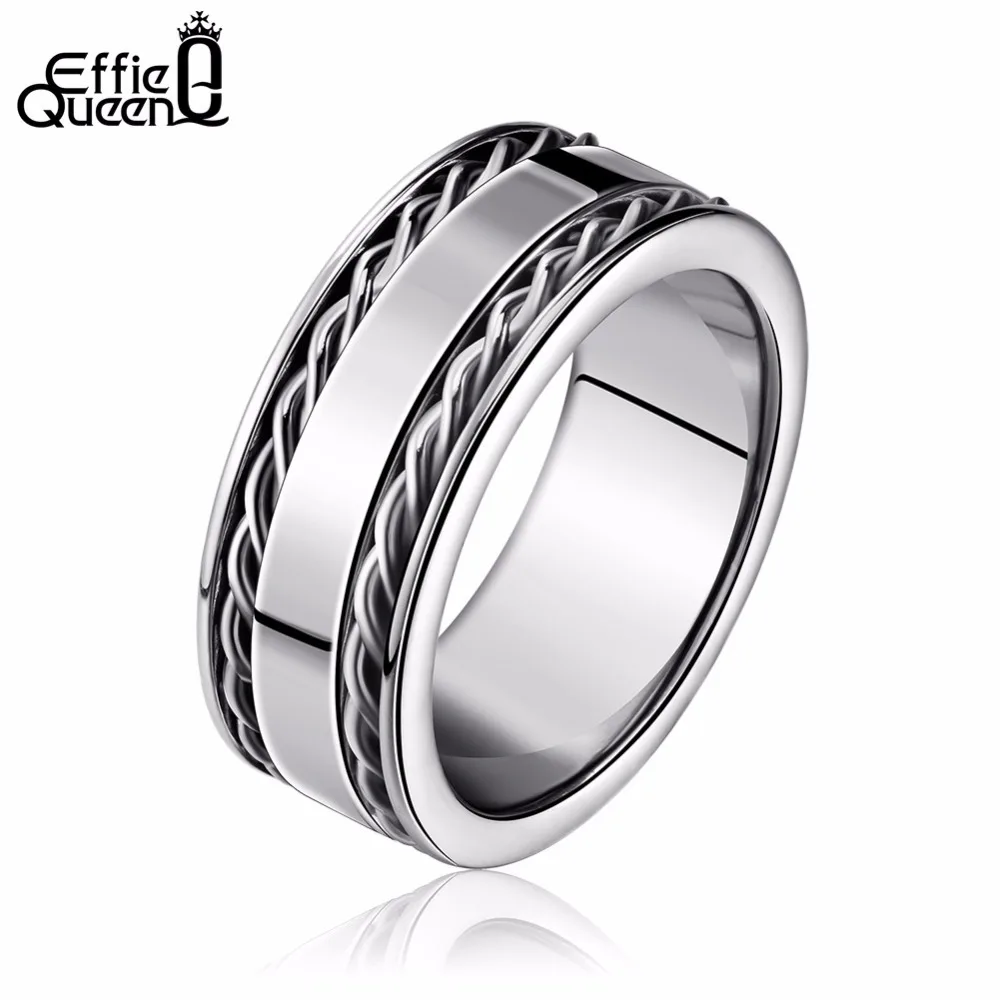 

Effie Queen 8mm Width Punk 316L Stainless Steel Ring High Polished 2 Lines Twisted Bands Decorated Men Women Finger Ring IR04