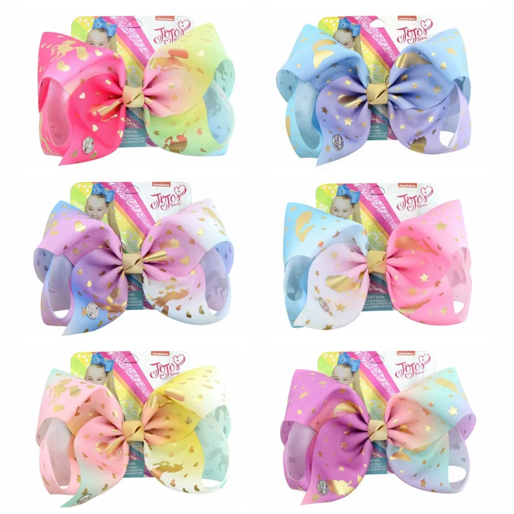 

JoJo Bows hair clip for Girls Handmade Hair Clip Hair Claws Kids Print Ribbon Unicorn Knot Jumbo Bow Headwear 8inch Blue Large