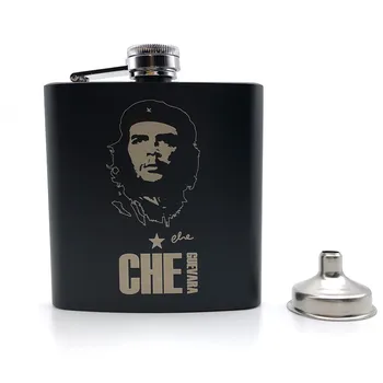 

Alalinong Che Guevara Black Hip Flask 6 Oz Stainless Steel Personalized Flask for Alcohol Laser Engraved Guevara with One Funnel