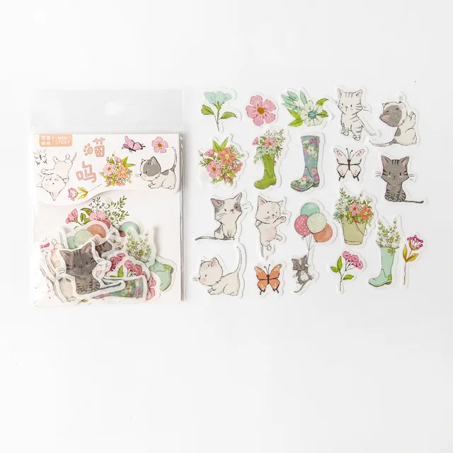 Mr.paper 40Pcs/bag 24 Designs Cute Diary Sticker Scrapbooking Heart Beat Series Japanese Kawaii Creative Stationery Deco Sticker Cute Cat