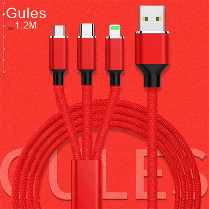 NOHON 3 в 1 кабель Micro usb type-C для samsung S8 Xiaomi 4 LG Lighting 8 Pin для iPhone 7 8 Plus X Phone зарядный кабель 1,2/2 м - Цвет: 1.2m Red