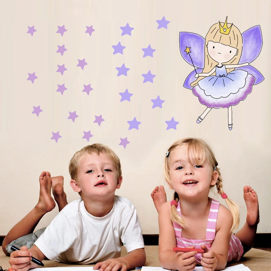 

Stars Polk Dot Fairy Princess Wall Decals For Girl Baby Bedroom Vinyl Sticker Home Goods Decor Removable Wallpaper Self Adhesive