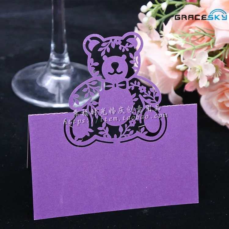50pcs laser cut blue cute bear Birthday Wedding invitation Table cards place seat name cards Baby shower party Table decoration