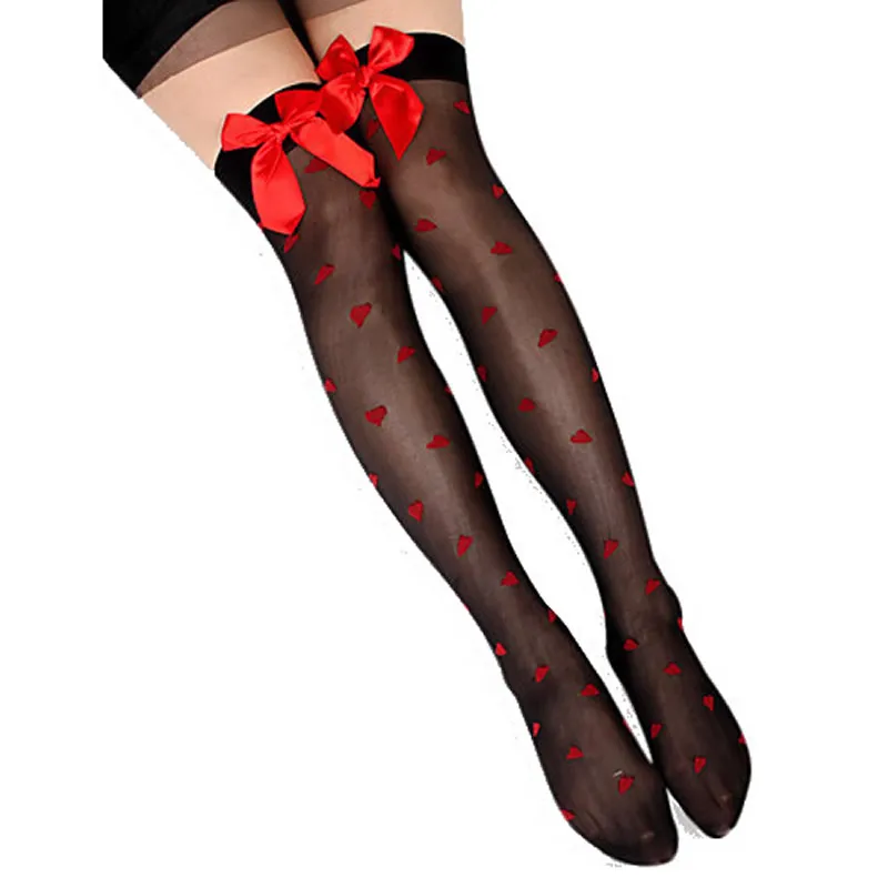 Women Bow Heart Pattern Thigh High Stockings Japanese Style Stocking Pantyhose Girls Sexy Knee Socks Over The Knee