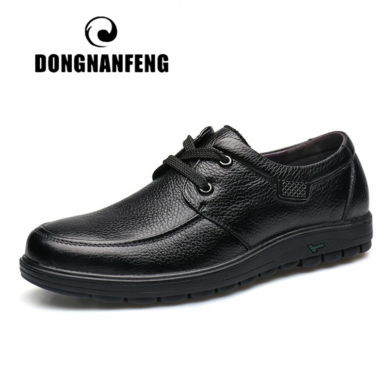 

DONGNANFENG Men Old Cow Genuine Leather Shoes Casual Non Slip Soft Round Toe Lace Up Plush Warm Spring Autumn Size38-44 SSJ-6070
