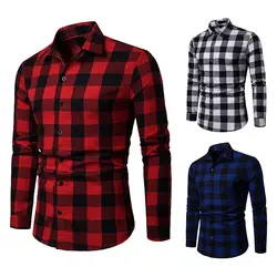 2019 новая рубашка Мужская Весна Лето Повседневная красная и черная клетчатая рубашка мужская качественная модная брендовая одежда Camisas