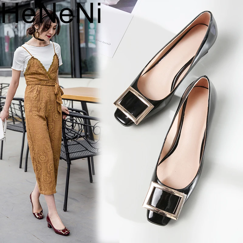 

Women Pumps 2019 Spring Autumn All Match OL Square Heel Fashion Square Toe Buckle High Heel Wedding Party Shoes Heel Size 42 43