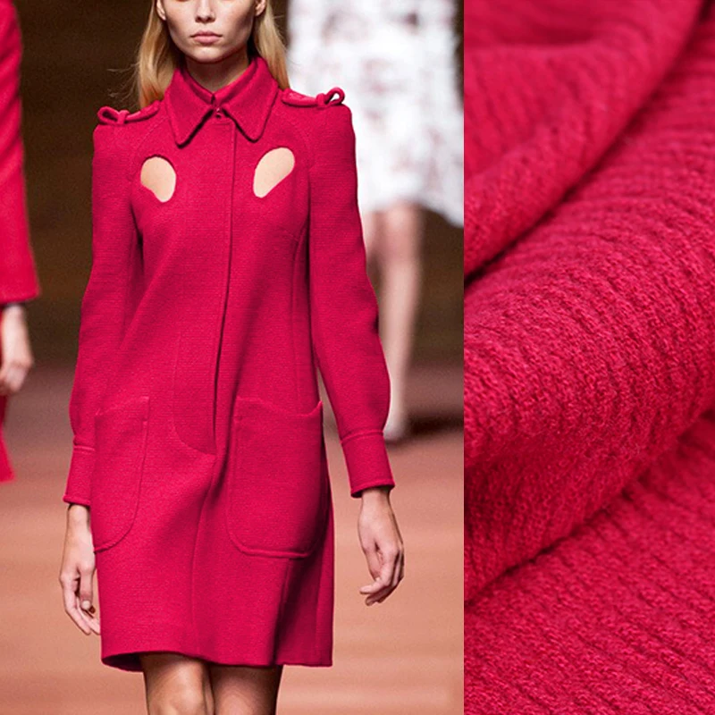 

120CM Wide 300G/M Weight Rugged Stretch Rose Red Wool Viscose Fabric for Autumn and Spring Dress Overcoat Jacket E908