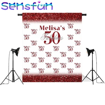 

sxy1435 Step and Repeat background for photo studio Red Sequins Fabulous 50th birthday backdrop photocall 5x7ft
