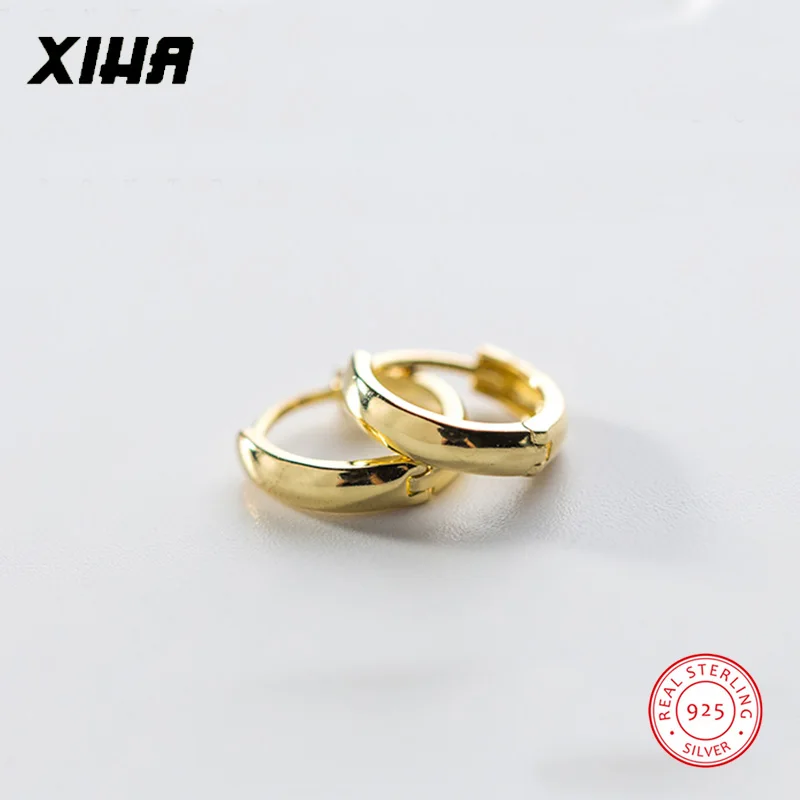 XIHA 100% реальные 925 стерлингового серебра серьги для женщин простой золотистый