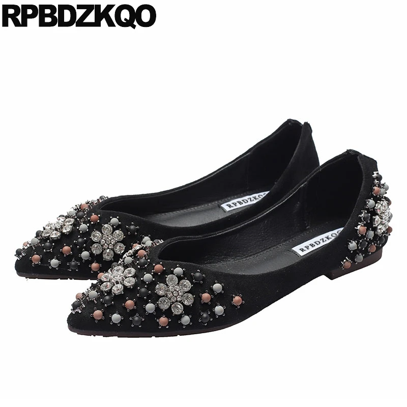 

Suede Dress Rhinestone Chic Ladies Designer Shoes Women Luxury 2019 China Diamond Pointed Toe Wedding Black Flats Crystal Pearl