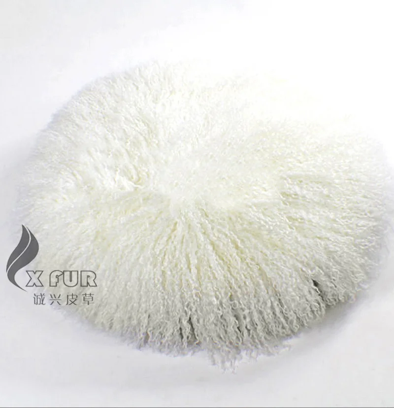 round mongolian fur pillow