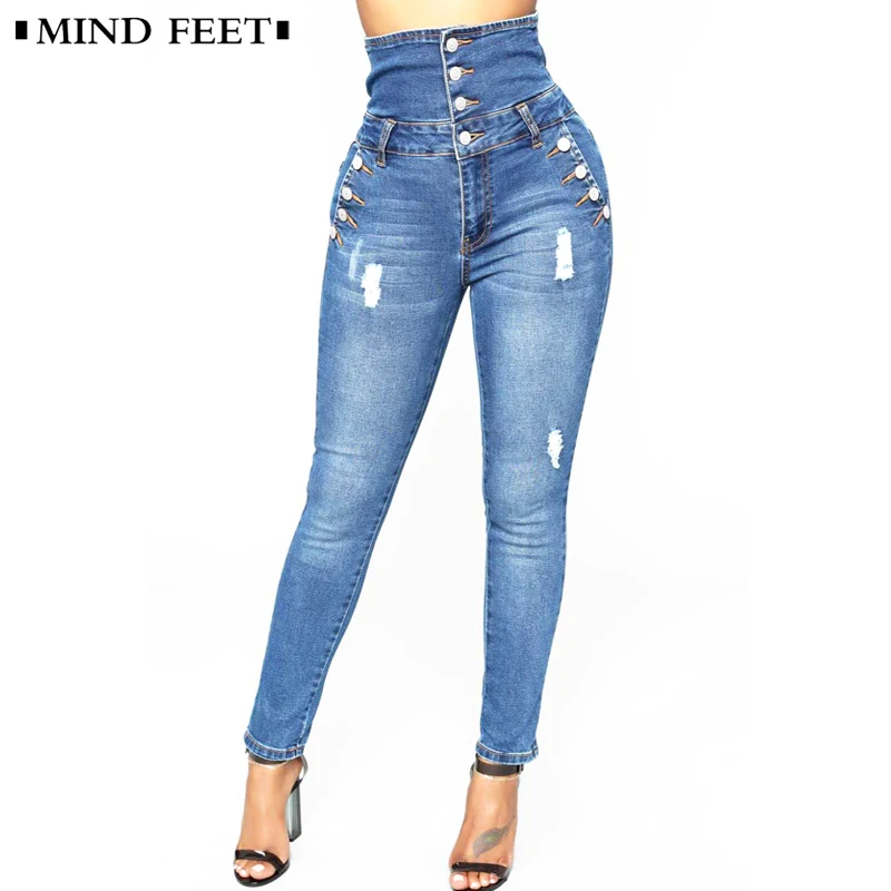 MIND FEET Women Jeans High Waist Stretch Slim Plus Size Denim Pants Tight Capri Button Waist Jeans Female Autumn Summer MIND FEET Women Jeans High Waist Stretch Slim Plus Size Denim Pants Tight Capri Button Waist Jeans Female Autumn Summer