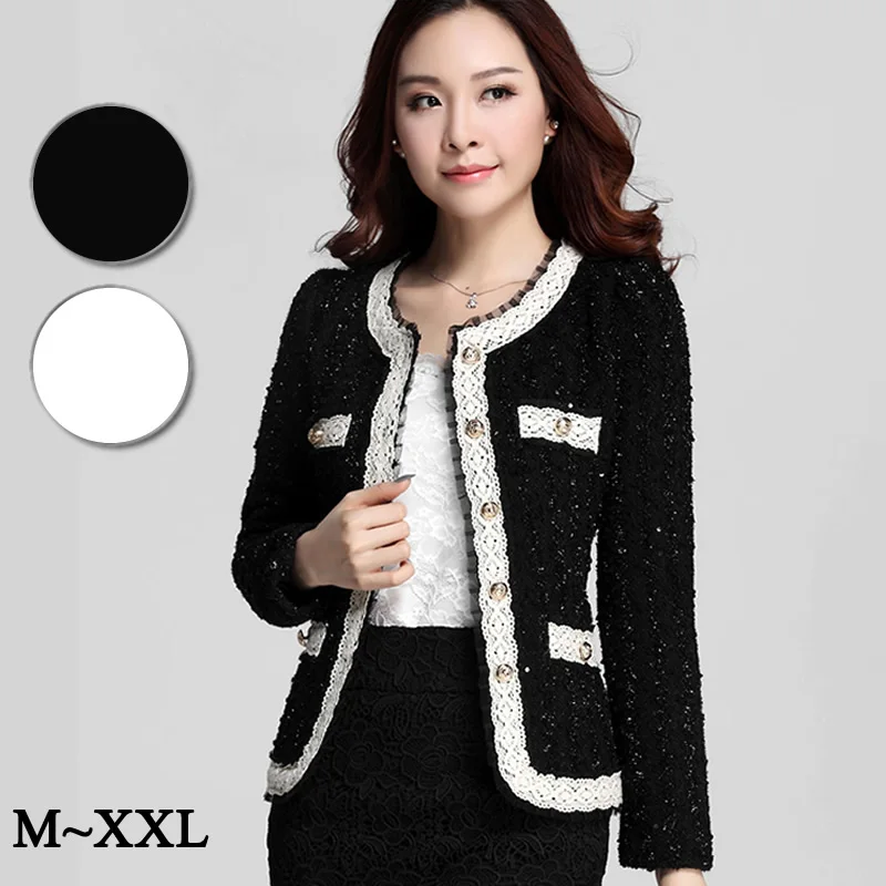 

New Large Size Xxl Autumn Winter Woolen Jackets Blazer Women Coat Long Sleeve Aristocratic Lace Splice Cardigans Woman Clothes