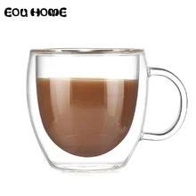 Термостойкая двойная стеклянная чашка для кофе, молока, сока, напитков с ручкой, силиконовая Прозрачная креативная чашка для воды с высоким бором