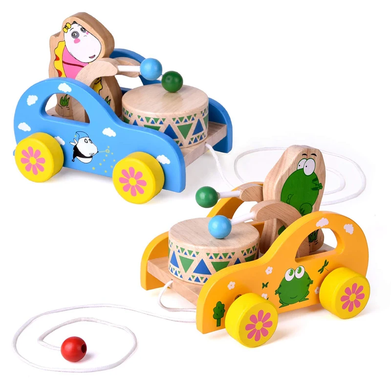 Креативный детский ручной расширенный поводок Pull Toy Car, игрушка для малышей, подарок для детей, желтый/голубой деревянный игровой ритм