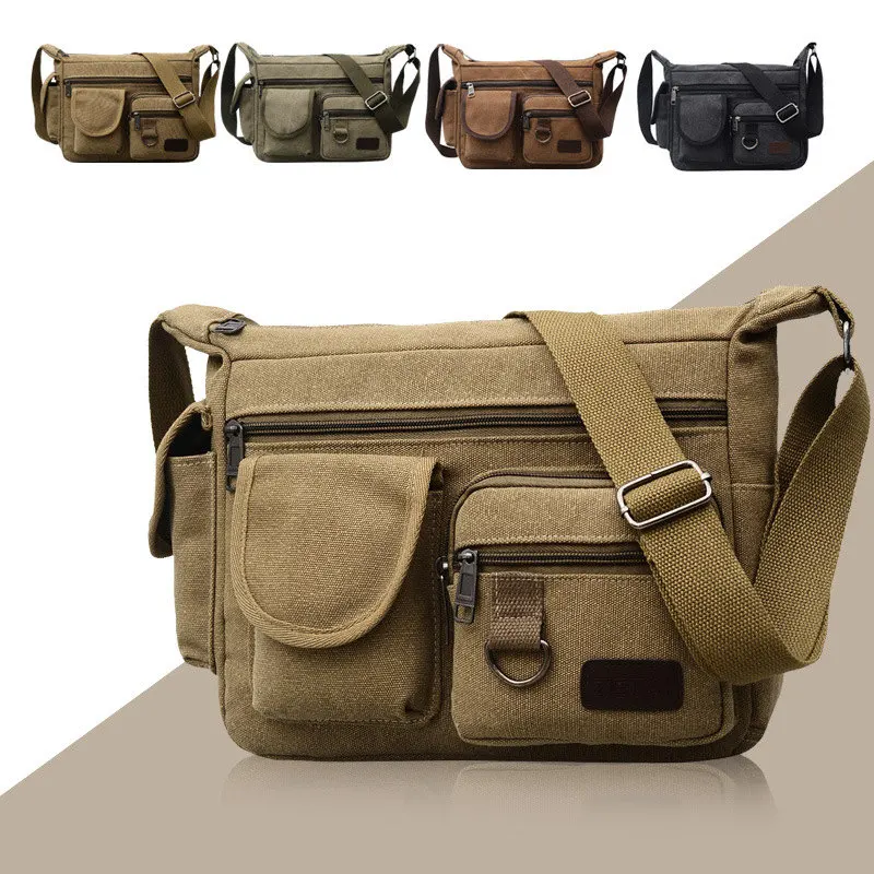 

Free shipping vintage canvas bag Multiple pockets large capacity men's Messenger bag men's shoulder bag mochila men's bag