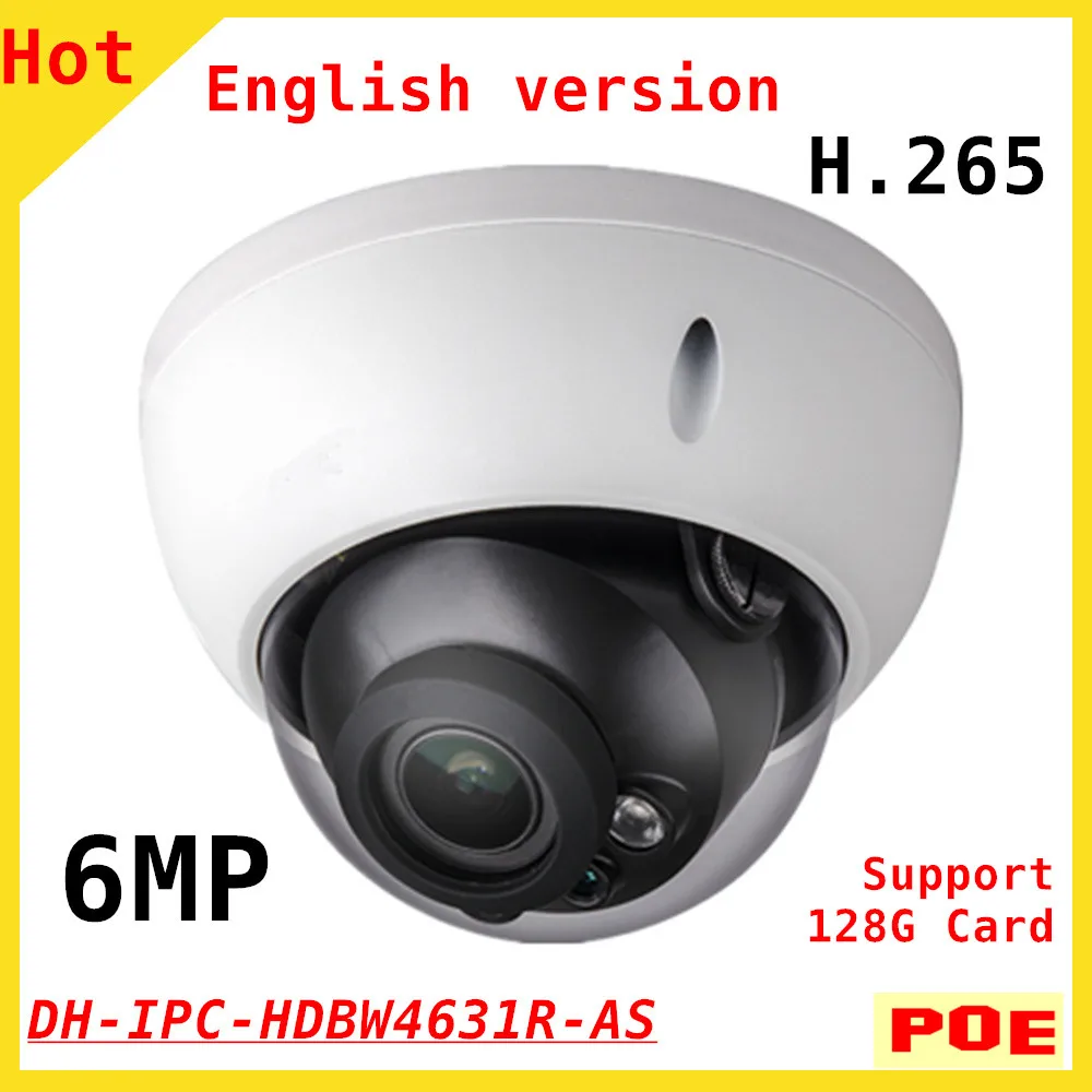 

English 6MP DH H.265 IP Camera 6mp IPC-HDBW4631R-AS IR 30M Built-in MIC Support POE and 128G SD card CCTV Securtiy camera