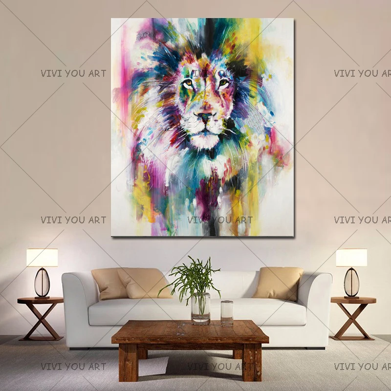 

Large Handpainted Palette Animal Oil Painting on Canvas Modern Abstract Home Decoration Wall Art Picture Handmade Lion Paintings
