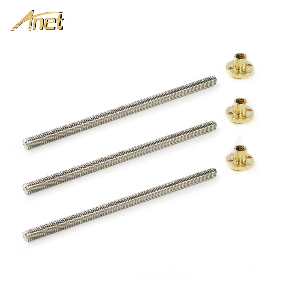 

Anet 3d printer parts 3pcs Stainless Steel Lead Screw 8MM 345mm trapezoidal spindle screw+ 3pc copper nut Lead Screw for Anet A8