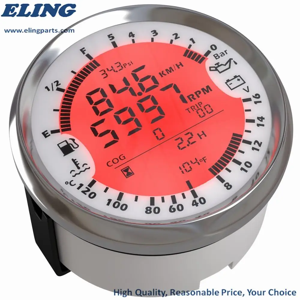 ELING Multi-functional Gauge Meter GPS Speedometer Tachometer Hour Water Temp Fuel Level Oil Pressure Voltmeter 12V 3-3//8 With Backlight