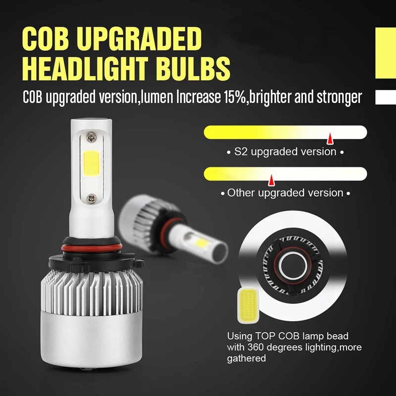 2pcs/set 9005/H10 COB LED Car Headlight Head Lamp Fog Light Bulb Kit Cool White