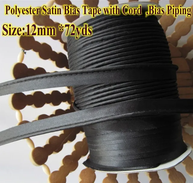Polyester Satin Bias Cord Tape Flange Piping Trim Binding Covered Insertion Tap Upholstery 12mm