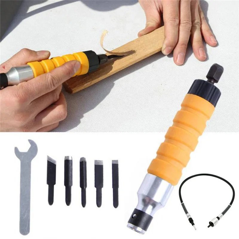 Electric Wood Chisel Carving Tool Set Chisel+Carving Tips Wrench Flexible Flex Shaft Wrench Chuck Attachment Woodworking tools ^
