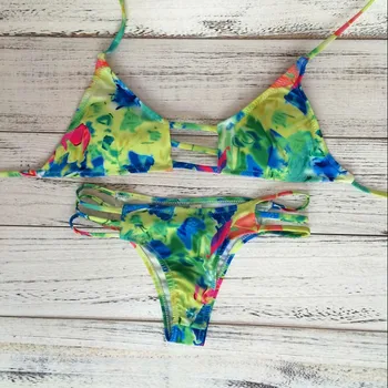 

Green Bikini Set 2018 Sexy Triangle Swimwear Women Push Up Swimming Suits Biquini Print Swimsuit Female Bathing Suits Beach Wear