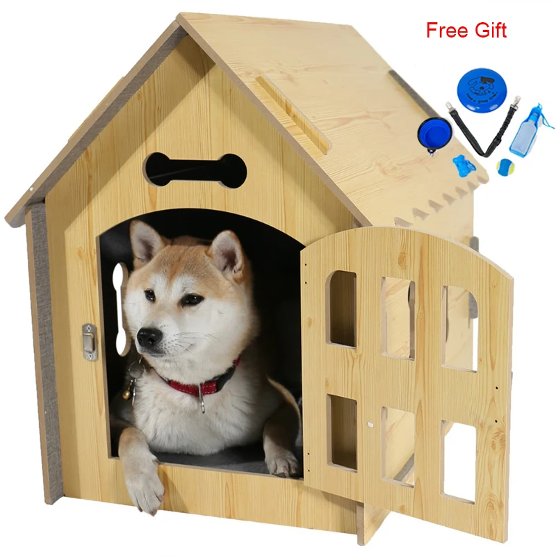 Rumah Anjing Mewah Fashion Alami Kayu Double Sided Bernapas