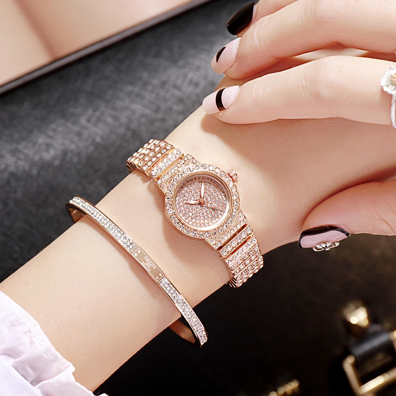 Женские кварцевые часы, модные шикарные повседневные женские часы, женские Кварцевые Золотые часы с кристаллами и бриллиантами, роскошные серебряные женские часы