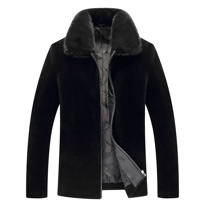 AYUNSUE, зимняя мужская куртка, настоящая овечья стрижка, шуба, роскошная натуральная шерсть, шубы, мужские, натуральный мех норки, воротник, куртки 8833 MY731 - Цвет: black