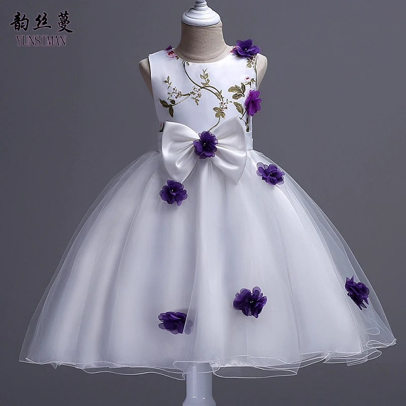 

New Flower Girl Lace Princess Dress 4 6 8 10 to 12 year white mesh o-neck Pageant Gowns girls dresses for party and wedding 1Q47