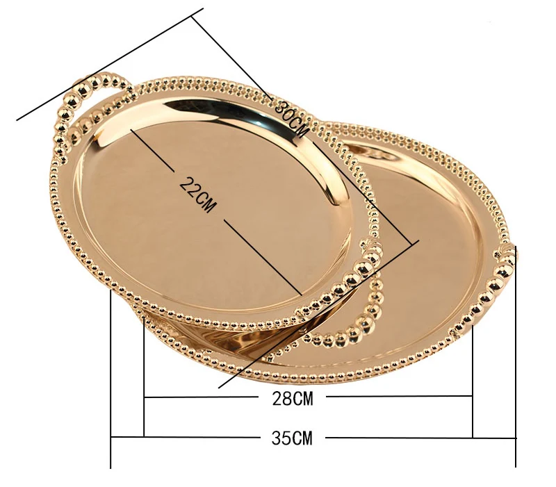 Круглый посеребренный поднос для сервировки духов зеркальный лоток для десерта Блюдо Поднос для посуды стойка с бисером декоративные ручки