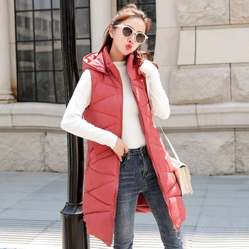 

KUYOMENS 18 New Winter Long vest women Thick Warm Autumn big pocket hooded waistcoat Casual cotton padded sleeveless jacket