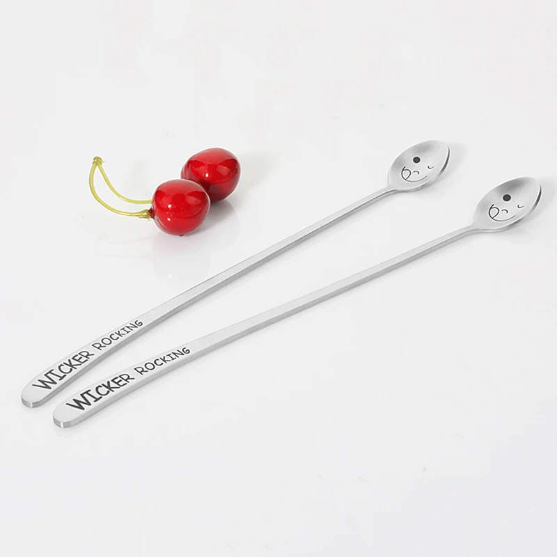 FHEAL New Heavy Long Handle Stainless Steel Cake Dessert Fruit Forks Spoon tableware Smile Face Spoons Forks Flatware (18)
