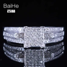 BAIHE, Стерлинговое серебро 925, 0.4CT, сертифицировано H/SI, Круглый,, настоящие натуральные бриллианты, вечерние, для женщин, для офиса/Карьера, хорошее ювелирное изделие, кольцо