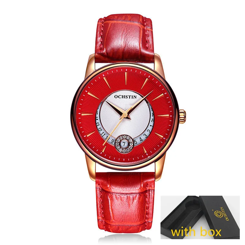 Женские часы от ведущего бренда OCHSTIN, модные наручные часы, кварцевые часы, женские часы под платье, повседневные часы, Relogio Feminino relojes - Цвет: red 060 box