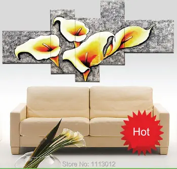 

100% Hand-Painted Silver Lily Flower 5Pcs Sets Modern Oil Painting On Canvas Abstract Landscape Wall Picture For Living Room
