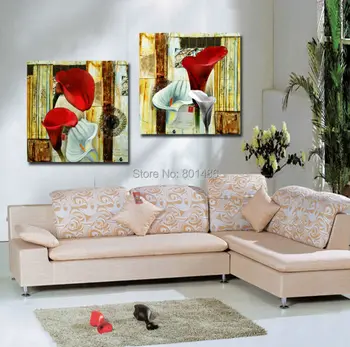 

2 Panles Red and White calla lily print painting on canvas for home Living Room bedroom Office decoration