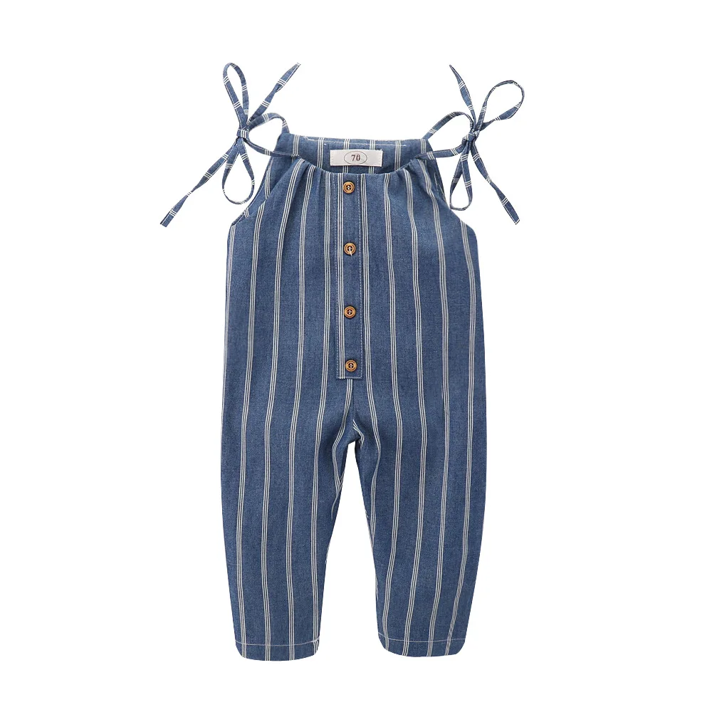 

VTOM Baby Clothes Girls Summer Strap Overalls Stripes Print Toddler Navy Blue Infant Kids Sleeveless Overalls For 1-4T Kids