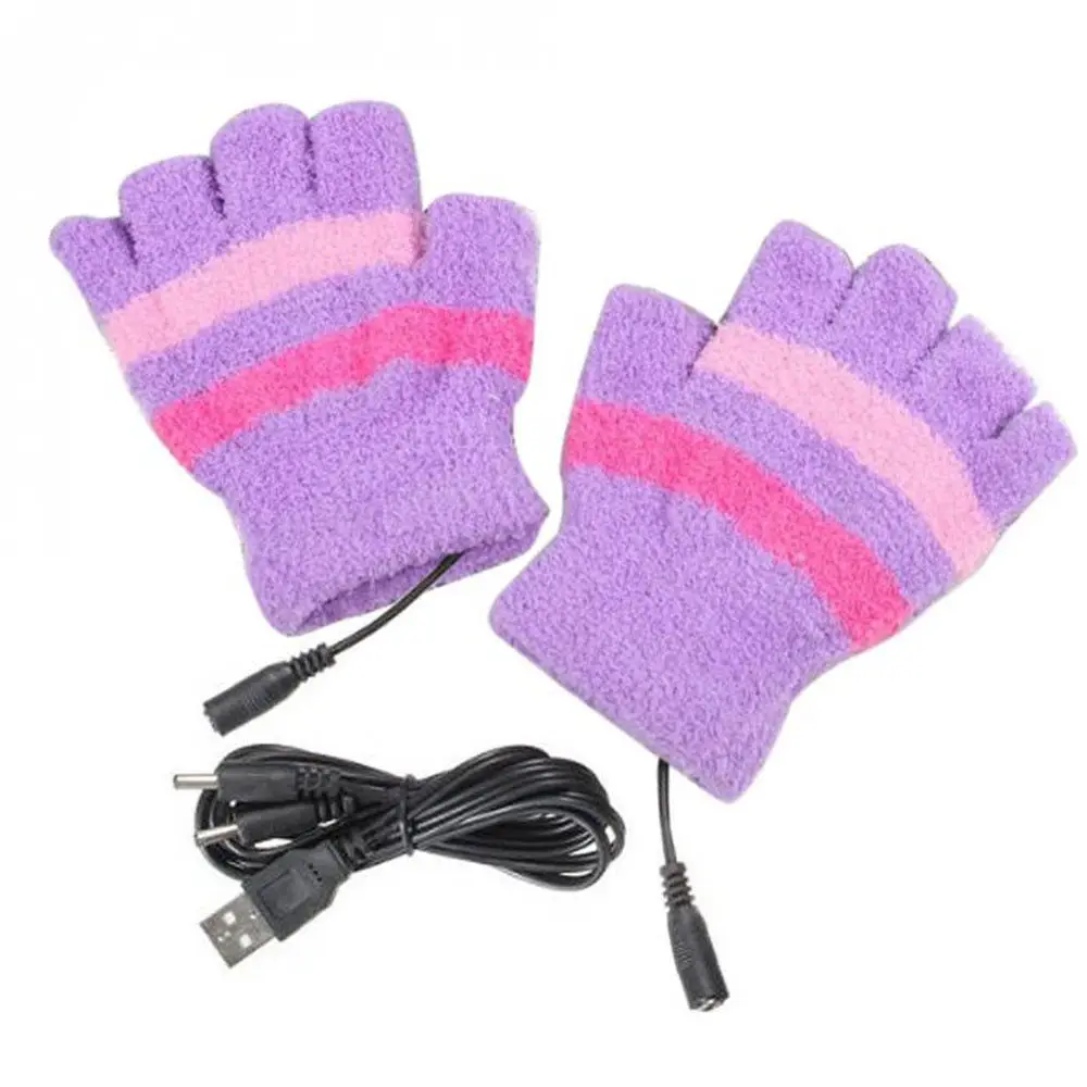 Теплые зимние перчатки с подогревом с USB, женские перчатки без пальцев для девочек, женские рукавицы без крышки, перчатки для письма - Цвет: Фиолетовый